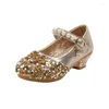 Chaussures plates princesse filles à talons hauts paillettes Bling cuir pour fête mariage scène Performance Cosplay danse Shoes25-39