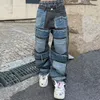 Mannen Jeans 2023 Cyber Y2K Streetwear Baggy Gestapelde Broek Mannen Kleding Rechte Punk Meerdere Zakken Denim Broek Vetements Homme 230629