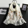 スカーフ2023シルクウール刺繍スカーフ女性の多用途のミディアムと長い気質ショールファッションフローラル