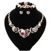 Rhinestone Heart-shaped Kiss Jewelry Set Wedding Red Gold Plated Jewelry Xoxo Necklace Ring Bracelet Earrings Set