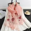 Scarves 2023 Silk And Wool-blend Embroidered Scarf Elegant Versatile Long Shawl Tulle Embellished Women's