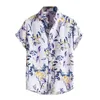 Men's Casual Shirts Men's 2023 Men Fashion Striped Shirt Printing Hawaiian Blouse Ethnic Short Sleeve Large Size Menshirts Camisas