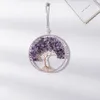 Stickning Amethyst Healing Crystal Tree of Life Hanging Ornament Wire Quartz Gemstone Wall Window Hanger Home Office Decoration Dia 16cm