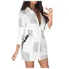 Robes décontractées 2023 automne chemise robe lettre imprimer col rabattu fête Mini manches longues élégant Ol blanc pour dames