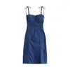 Casual Dresses 2023 Autumn Sexy Girl Bandeau Skirt Side Slit Waist Suspender Denim Dress Summer