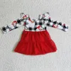 Girl Dresses Wholesale Baby Christmas Santa Dress Long Sleeves Clothing Kid Children Infant Toddler Holiday Western Howdy Red Clothes