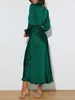 기본 캐주얼 드레스 여성을위한 녹색 실크 새틴 우아한 2023 가을 사무복 슬림 긴 소매 드레스 맥시 생일 파티 Vestidos 230629