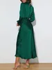 Basic Casual Dresses Green Silk Satin for Women Elegant 2023 Autumn Office Wear Slim Long Sleeve Dress Maxi Birthday Party Vestidos 230629