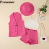 Set di abbigliamento Prowow 2 10Y Bambini 4 pezzi Vestito da ragazza con scollo a V Blazer Gilet bianco Pantaloncini Cappello Abbigliamento per bambini Vestito estivo 230630