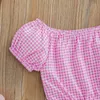 Kleding Sets Baby Meisje Zomer Kleding Set Mode Born Baby Plaid Korte Mouwen Crop Tops Denim Romper Hoofdband 3 Stuks Voor peuter Outfits 230630