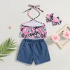 Zestawy odzieży 0 4y Baby Girls Summer Ubrania Dzieci Geometryczne nadruk bez rękawów Topy Kantarowe Szorki dżinsowe opaski na głowę Toddler Stroje 230630