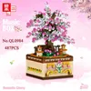 Blocks 487pcs Pink Romantic Cherry Tree Rotating Music Assembled Mini Building Blocks Children's Toys Girl Birthday Gift R230629