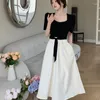 Party Dresses Fashion Hit Color Patchwork Midi Dress Female Summer Temperament Elegant Short Sleeve Slim A-Line 2023 Lady Clothing