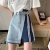 Rokken DEEOTOWN Koreaanse Denim Rok Contrast Kleur Vrouwen Hoge Taille A-lijn Split Patchwork Onregelmatige Mini Streetwear Mode