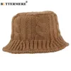 BUTTERMERE Knitted Designer Bucket Hat Women Warm Autumn Winter Hats for Women Solid Khaki Black Beige Yellow Fishing Hats