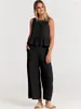 Vrouwen Tweedelige Broek 2023 Zomer Katoen Linnen Trainingspak Pak Mouwloos Vest Wijde Pijpen Losse Set Vrouwelijke Casual Elegante dames Pakken