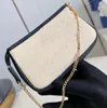 Top Quality Designer Natural Cotton Summer Knit Shoulder Bags Black Letter And Floral Printing Stitch Leather Baguette Bags 24K Light Gold Hardware Chain Handbags