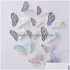 Wall Stickers 12Pcs/Lot 3D Hollow Butterfly Sticker 3 Sizes Gold Pink Sier Butterflies Removable Decals Decor Drop Delivery Home Gard Dhh2P