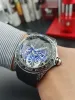 Men's watch, mechanical movement, stainless steel vintage pattern case, rubber strap, buckle,46mm watches high quality