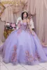 Lilas lavande hors épaule Quinceanera robes vert sauge Applique perlée à lacets Corset Vestidos para aniversario de 15 ans