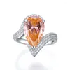 Pierścienie klastra 2023 Syntetyczna papalacha wysoko węglowy Diamentowy Diament Pierścień w kształcie gruszki w kształcie gruszki 925 srebro