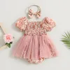 Rompers FOCUSNORM Princess Baby Girls Romper Dress 2pcs Flower Print Off Shoulder Short Puff Sleeve Lace Patchwork Jumpsuit 230630