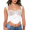 Kvinnors tankar Kvinnor s Satin Lace-up Backless Crop Top Camisole Bustier Tank Vest ärmlös Summer Streetwear