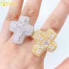 Hip Hop Jewelry Luxury Big Cross Solid Silver Fullt Iced Out 18K Gold Plated Mens Moissanite Ring