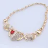 Rhinestone Heart-shaped Kiss Jewelry Set Wedding Red Gold Plated Jewelry Xoxo Necklace Ring Bracelet Earrings Set