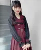 Lässige Kleider Japanisches Lolita Spitzennahtkleid Damen Hohe Taille Quadratische Schnalle Gürtel Weibliche Langarm Rojita