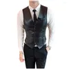 Men's Vests Men's Vest PU Leather V Neck Single Breasted Male Gentleman Business Waistcoat For Man Sleeveless Clothing 2023 C126