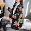 Women's Knits Floral Knitted Cardigan Autumn Winter Loose V Neck Fashion Warm Thick Sweater Jacket Coat