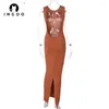 Vestidos Casuais INGOO Sem Mangas Sem Costas Bodycon Vestido Maxi Sexy Feminino Elegante Festa Club Dividido Tight Robe Longo Sólido Fashion Streetwear