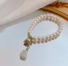Link Bracelets Retro Chinese Style Pearl Simple Jade Pendant Bracelet Adjustable For Women Fashion Jewelry