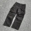 Moda de streetwear vintage casual zíper solto macacão calça calças de carga longa para homens