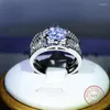 Cluster Rings Fashion Classic Double Ring White Zircon Six-Claw 925 Sterling Silver For Ladies Party Reception Wedding Jewelry Gift