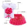 Conjuntos de roupas Mudkingdom Cute Girls Outfits Boutique 3D Flower Lace Bow Tule Tutu Skirt for Toddler Girl Clothes Suit Summer Costumes 230630