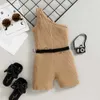 Kläder sätter 2 färger 15Y Fashion Toddler Girls Summer Jumpsuits byxor med bältes ärmlösa solida stickade pjäser Purses Baby Girl Rompers J230630