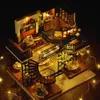 Docka hus tillbehör montera diy trähus dollhouse kit trä miniatyr docka hus tepullhus leksaker med möbler LED -lampor gåva 230629