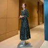 Casual Dresses Korean Style Retro Long Women Party Slim Print Chic Black Dress High Printing Boho Vintage Flower Clothing 2023