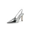 Sandales brillant talons hauts Slingback argent femmes pompes cristal métallique bout pointu chaussures à talons aiguilles robe de soirée femme 230630