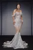 Long Mermaid Prom Dresses Gorgeous Sliver Sexig Se genom se Daimond handgjorda lyxiga sjöjungfrun aftonklänningar sydafrikanska glänsande formella cocktailfestklänning
