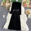 Trench femme manteau femme robe d'hiver Vintage col cranté Wrap noir velours Maxi coupe-vent chaud long survêtement femme