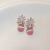 Dingle örhängen rosa färg metall cz zirkon opal emalj blommor hjärtfall för kvinnor lava geometrisk örhänge