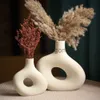 Vases Nordic Matte Ceramic Vase for Pampas Grass Dried Flower Home Decor Zen Living Room Office Desktop Table Bathroom Decoration Gift x0630