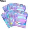 Sacs holographiques transparents scellés au Laser, ensemble de 100 pièces, pochettes de rangement pour cils, aliments de fête, cadeaux, emballage frais, fournitures 217Y