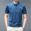 Polos pour hommes 2023 Été Col rabattu Polo T-shirt à manches courtes Business Mode Bouton Rayé Impression Lâche Casual Tops