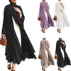 Vêtements ethniques Musulman Manches longues Flowy Maxi Cardigan Islamique Ouvert Avant Kimono Abaya Robe Turquie Kaftan Couleur Solide Ceinture Loose2396