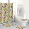Zasłony prysznicowe 4 szt. Klasyczne druk kurtyny do kąpieli mata toaletowa Zestaw Dywan przeciwpoślizgowy Wzór kwiatowy