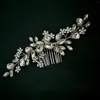 Hårklämmor glittrande strass pannband med kammar handgjorda blomma kronan brud bröllop hårband brud kvinnor fest smycken